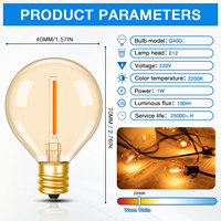 IP44 Remplacement Extérieur Vintage 1W E12 2200K Incassable Plaqué Or Clair Blanc Chaud Globe G40 LED Ampoule Décoration pour Jardin