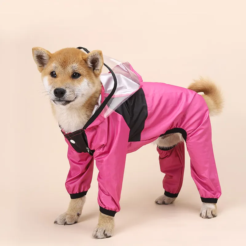 Large Pink Green Waterproof Full Dog Raincoat Hoodie Coat Clothes