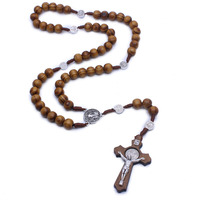 Chapelet Catholique Cadeau Catholicisme Prière Perles 10 mm Collier Croix en Bois Perles Bois Orthodoxes Bijoux Religieux