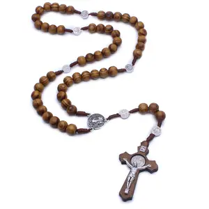 Rosario cattolico cattolicesimo regalo preghiera 10mm perline collana croce in legno perline perline di legno ortodosso gioielli religiosi
