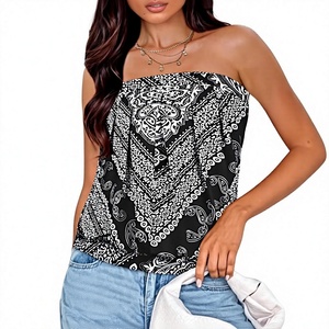 Women Strapless <b>Paisley</b> Print Top Chiffon Breathable Bohemian Spring Summer Wear Regular Fit - Product Image 1
