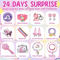 Jouets de jeu d'imitation pour filles : Trousse de maquillage en plastique, Valise de coiffure, Calendrier de l'Avent de Noël, Boîte surprise de bijoux et colliers