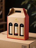 Boîte d'expédition en carton ondulé de luxe personnalisée pour bouteille de vin, avec doublure en mousse et gaufrage, boîte rigide à poignée
