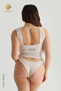 Muslimah Casual Daily Wear anteriore posteriore collo quadrato Basic cinturino largo <span class=keywords><strong>donna</strong></span> Crop Cotton Micro Rib <span class=keywords><strong>canotta</strong></span> - Product Image 3