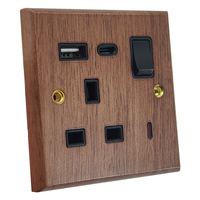 Nouvelle conception de luxe, prise murale standard britannique 86 en noyer avec interrupteur à bascule 16A 250V et ports USB pour usage industriel et domestique