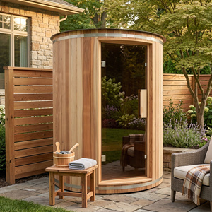 Backyard Outdoor Sauna Steam Room 3-4 Person Wood Spa Cabin with Harvia Stove Acrylic Waterproof Roof 7-Color LED Light - Product Image 1