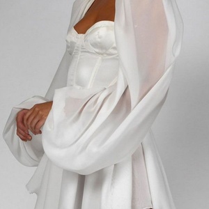 Nuevos Vestidos Midi de Gasa Blanca Pura para Mujer, Ajustados, Sexys, con Volantes y Manga Larga, Estilo Casual, para Comercio Transfronterizo - Product Image 4