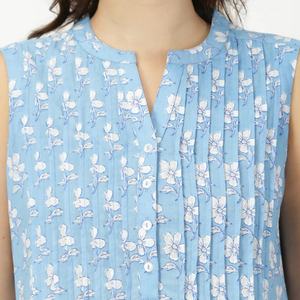 Vestido de Verano para Mujer, Moderno, de Algodón y Lino, Estampado, Cuello en V, Casual, Plisado, Sin Mangas, con Volantes en el Bajo, Estilo Midi - Product Image 4