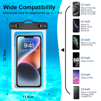 Étui de téléphone étanche universel Zonesport pour la natation IPX8, sac de sport transparent avec fenêtre, pochette pour téléphone portable de 7,5 pouces, cordon