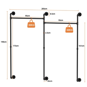 <span class=keywords><strong>Perchero</strong></span> de Ropa Unho, <span class=keywords><strong>Perchero</strong></span> de Tubo Industrial Montado en la <span class=keywords><strong>Pared</strong></span> para Vestidor, <span class=keywords><strong>Perchero</strong></span> de <span class=keywords><strong>Pared</strong></span> para Dormitorio, Sala de Estar - Product Image 6