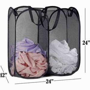 Panier à linge carré pliable personnalisable à 2 compartiments, sac en maille pop-up économique avec matériau en polyester PP, logo personnalisé - Product Image 3