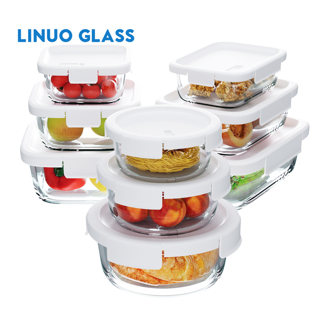 LINUO Kitchen Home Microwave Oven Safe Fridge Organizer Borosilicate Glass clear Food Storage & Container With Vent Lid