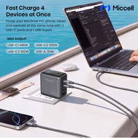 Chargeur mural USB C rapide Miccell 140W GaN avec écran couleur, 3 ports USB C et 1 port USB A, adaptateur secteur pour ordinateur portable, téléphone, voyage