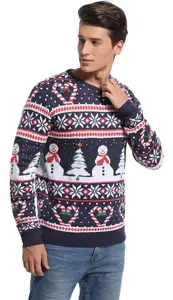 Fornitura con Pullover da uomo Jacquard girocollo invernale lavorato a maglia moda personalizzata fornitori di cotone nero brutto maglione natalizio