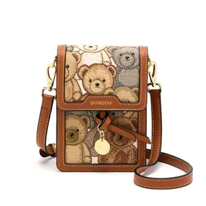 Сумка для мобильного телефона с изображением медведя, тканая женская сумка-Кроссбоди, осенняя и зимняя мини-сумка