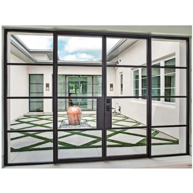 Modern Iron commercial American building supply double exterior french entry decorative steel doors and windows grill design