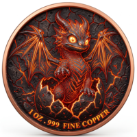 Pièce de monnaie Dragon nouveau-né en cuivre fin 999 de 1 oz, haute relief, effet UV, petite créature mythique, art