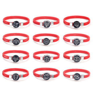 Neue wasserdichte Edelstahl-Armbänder mit rotem Seilgeflecht, 12 Sternzeichen, modische Schnur für Paare - Product Image 3