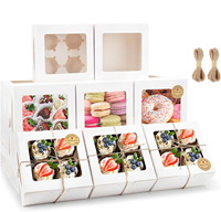 Boîtes à cupcakes avec fenêtre, boîtes blanches pour pâtisseries, desserts, chocolats, fraises, cadeaux, avec autocollants et ficelle
