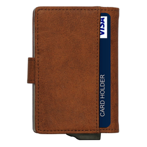 Tarjetero de Aluminio CardHoda, Cartera Corta con Bloqueo RFID de Cuero Genuino, Cierre a Presión Minimalista Unisex, Color Marrón - Product Image 4