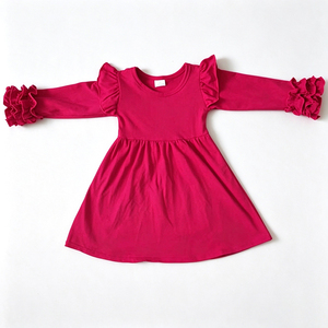 Milk Silk Solid & Camo Print Girls <b>Dress</b>, Ruffle Long Sleeve Twirl <b>Dress</b>, Criss Cross Back Children Boutique <b>Dress</b> & Ruffle Top - Product Image 1
