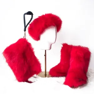 Stivali di natale stivali di pelliccia per bambini adulti di volpe invernale Set di scarpe natalizie da donna invernali con fascia in pelliccia