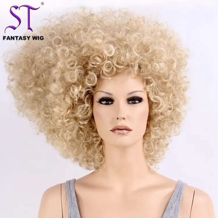 Fantasywig-pelucas Afro para fiesta, pelo sintético japonés, Rubio grande, afroamericano, para Cosplay