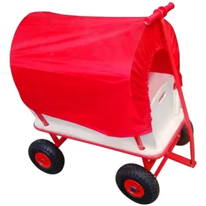 Wagon Kids Garden Cart Trolley Child Toys Games Pull Along Truck Red Canopy