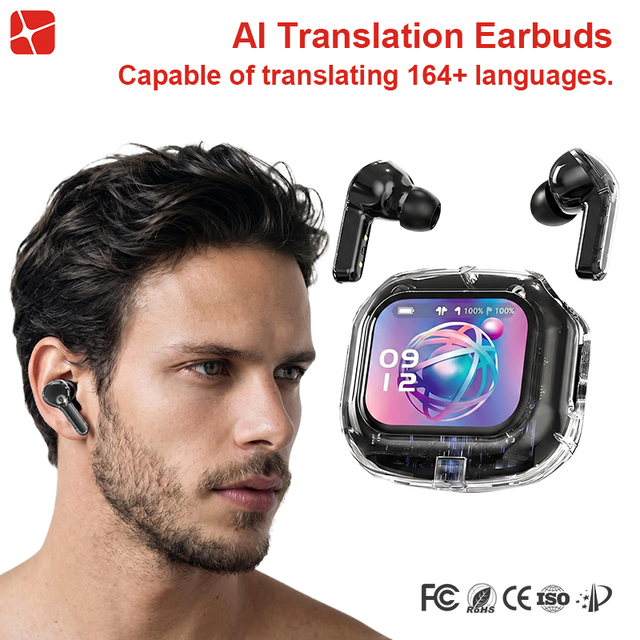 TWS Earbuds AI Translation Smart Case Digital Display IPX5 Waterproof for 5.4 Voice Assistant SBC AAC Hi-Fi Sound