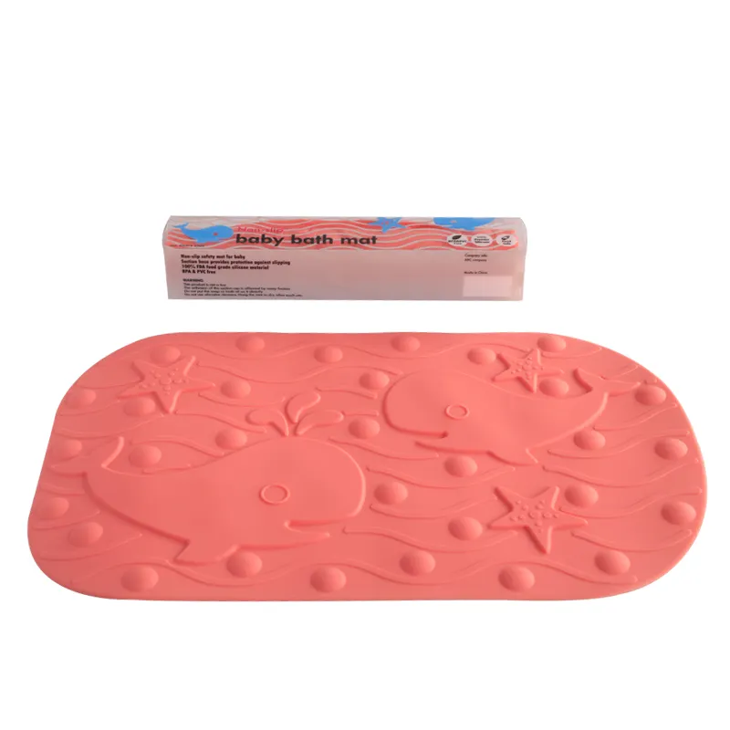 Customized Design Non Slip Multicolor Silicone Bath Mats with Strong Suction Cup for Baby Toddler, PET Box Packaging