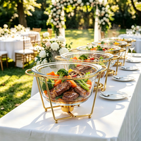 Chauffe-Plat Buffet FLEY avec Plat de Service Rond en Verre, Cadre Doré et Chauffage à l'Alcool pour l'Approvisionnement des Restaurants