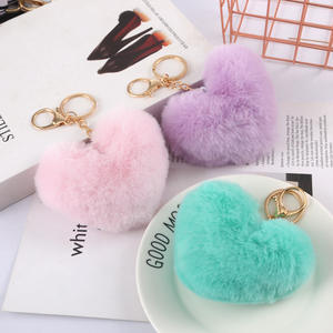 Porte-clés <span class=keywords><strong>pompon</strong></span> en forme de cœur pour femme, accessoire mignon et pelucheux, boule en peluche, nouvelle collection 2020 - Product Image 4