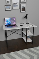 Bureau de travail portable, durable, avec étagères, en panneaux de particules, structure métallique, en bois, écologique, spacieux, multifonctionnel, gain de place