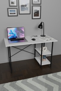 Bureau de travail portable, durable, avec étagères, en panneaux de particules, structure métallique, en bois, écologique, spacieux, multifonctionnel, gain de place - Product Image 4