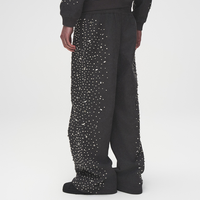 Pantalon de jogging streetwear personnalisé pour homme en coton French Terry, avec strass, coupe large, délavé à l'acide et évasé