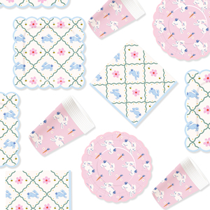 DAMAI <b>Easter</b> Bunny Theme Party Supplies Disposable Paper Plates 9 Inch Custom Napkin Blue with Flower Bunny Tableware Set - Product Image 2