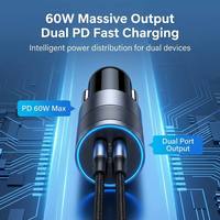 Chargeur de voiture double port USB-C PD 60W en gros – Adaptateur de charge rapide haute puissance pour ordinateur portable et téléphone