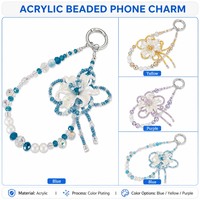 Breloque de téléphone perlée en forme de goutte d'eau, bracelet de poignet, fleur d'iris irisée, porte-clés en acrylique fait main, pendentif élégant, cadeau pour femme