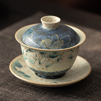 Sancai Gaiwan chinois traditionnel 120ml, bol à thé en céramique à motif de lotus, fait main, cadeau, vaisselle à thé Gongfu pour les amateurs de thé