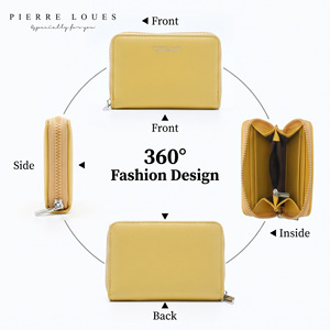 กระเป๋าใส่บัตรผู้หญิง Pierre Loues หนัง PU กระเป๋าสตางค์ใส่บัตรได้หลายใบ สีพื้น กระเป๋าใส่เหรียญขนาดกะทัดรัด ใช้ได้ทุกวัน - Product Image 4