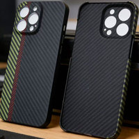 Étui de téléphone antichoc anti-traces de doigts en fibre d'aramide tricolore rouge vert noir pour 14 Pro/Pro Max