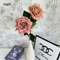 Rose artificielle à toucher réel, longue tige, couleur crème, toucher doux, 55 cm, pleine fleur, aspect naturel, pour mariage, décoration de la maison QYYN-1016