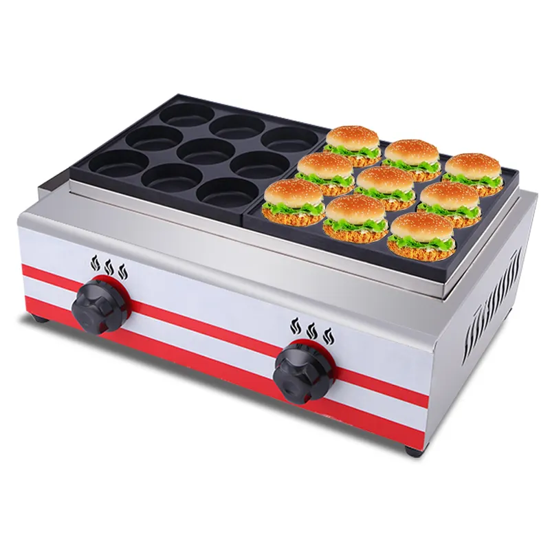 Máquina para hacer waffles de tipo Gas LPG, máquina para hacer hamburguesas, tortitas, huevos, 9 agujeros