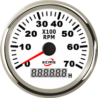 Tachometer ECMS 85mm 7000 RPM, Rasio Kecepatan 1-300, Bezel 316L, 9-32V dengan Indikator RPM Saat Ini/Jam Perjalanan/Jam Total