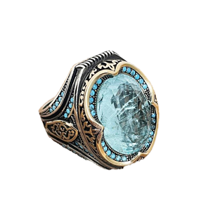 Bagues vintage vertes turques en pierres précieuses pour hommes, style arabe musulman islamique, en argent, accessoires de bijouterie pour le Ramadan - Product Image 1