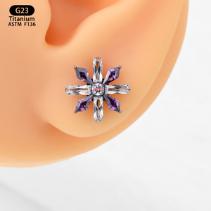 <b>Titanium</b> Snowflake Ear <b>Studs</b> 10.9mm Zircon Inlay Cross Border Jewelry - Product Image 2