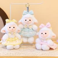Porte-clés esthétique en peluche agneau avec bonnet floral, adorable jouet doux, mini poupée mouton pour cadeau d'anniversaire pour filles