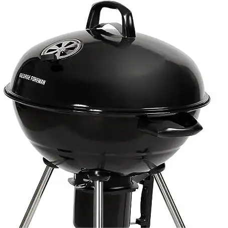 Portable Charcoal BBQ Round Kettle, Adjustable Vent Charcoal Barbecue, Stand & 2 Wheels with Chrome Grill
