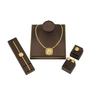 Jh conjunto de joias, conjunto de joias banhadas a ouro 24k, zircônio, latão, 4 peças