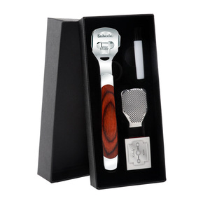 Suberly Pedicure Knife Set 4-Piece Stainless Steel Colored Wood Handle Foot Callus Remover Tool With Scrubber And Brush - Product Image 3